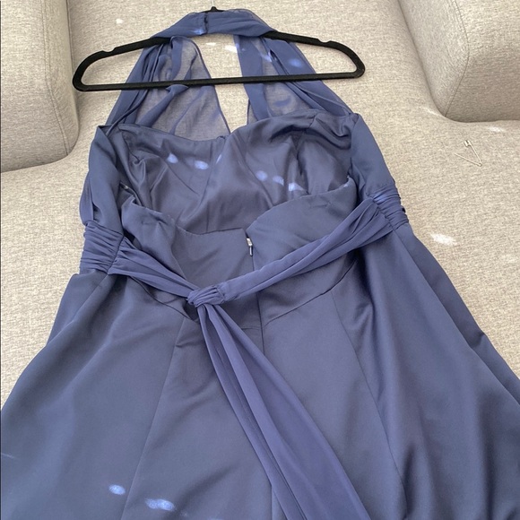 David's Bridal Navy Blue Halter A-line Maxi Dress - Picture 4 of 7